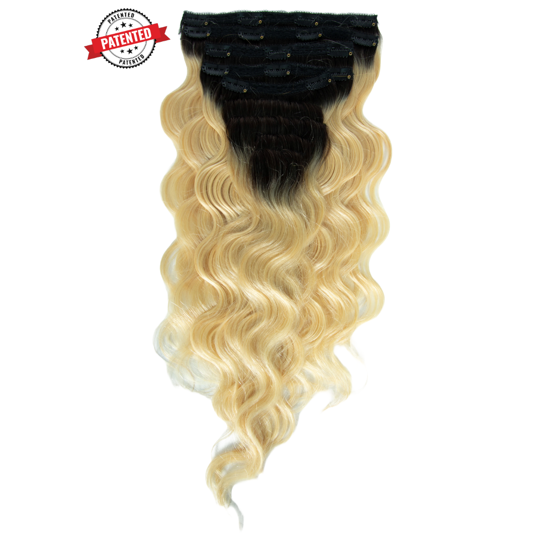 Lauren - Dark Roots Blonde Cambodian Body Wavy - InVisiRoot® Clip-ins (AKA TrueRoot™ Clip-ins)