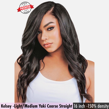 Kelsey - Virgin Cambodian Hair - Light/Medium Yaki Coarse - InVisiRoot® Thin-Part™️Wig