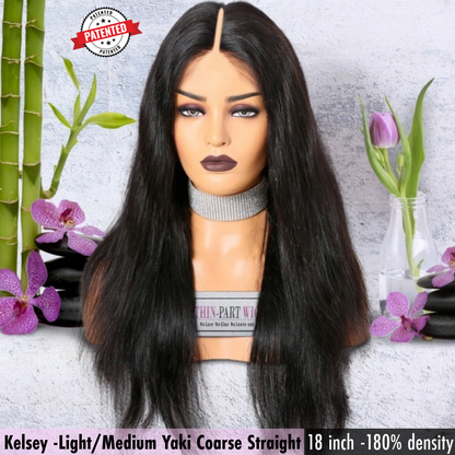 Kelsey - Virgin Cambodian Hair - Light/Medium Yaki Coarse - InVisiRoot® Thin-Part™️Wig