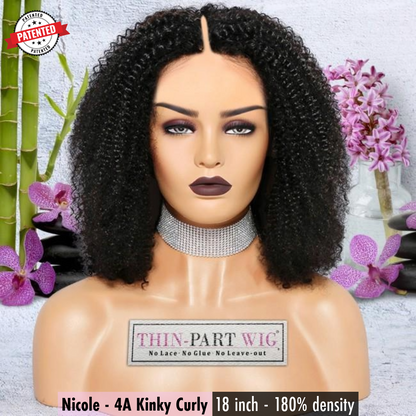 Nicole - 4a - Virgin Burmese  Hair - Kinky Curly - InVisiRoot® Thin-Part™️Wig